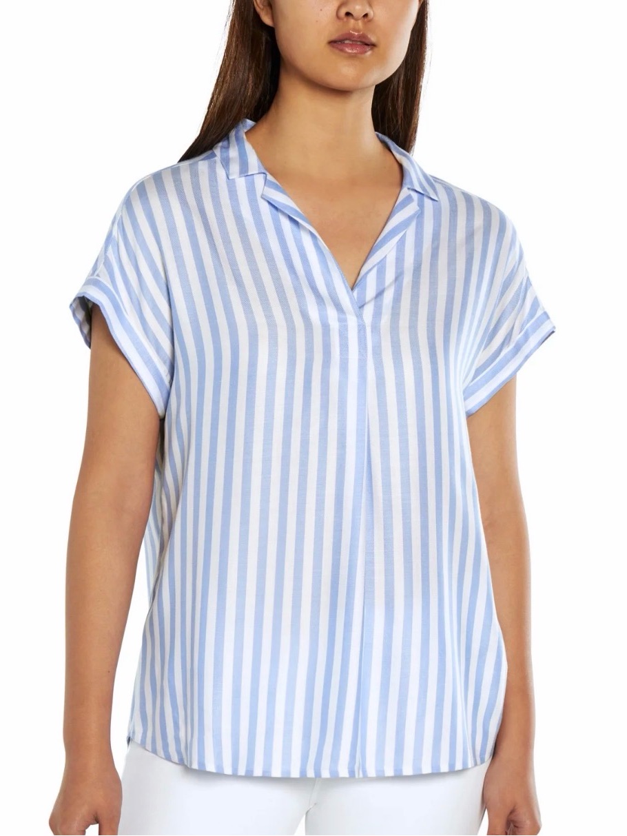 Gap Blue And White Striped V-Neck Popover Top